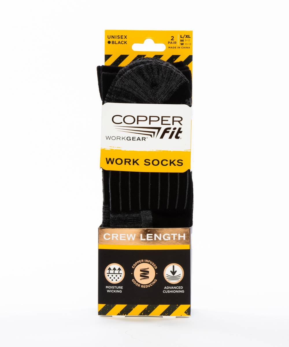 Copper Fit Crew Length Work Gear Cushioning Socks (unisex/l - xl/black)