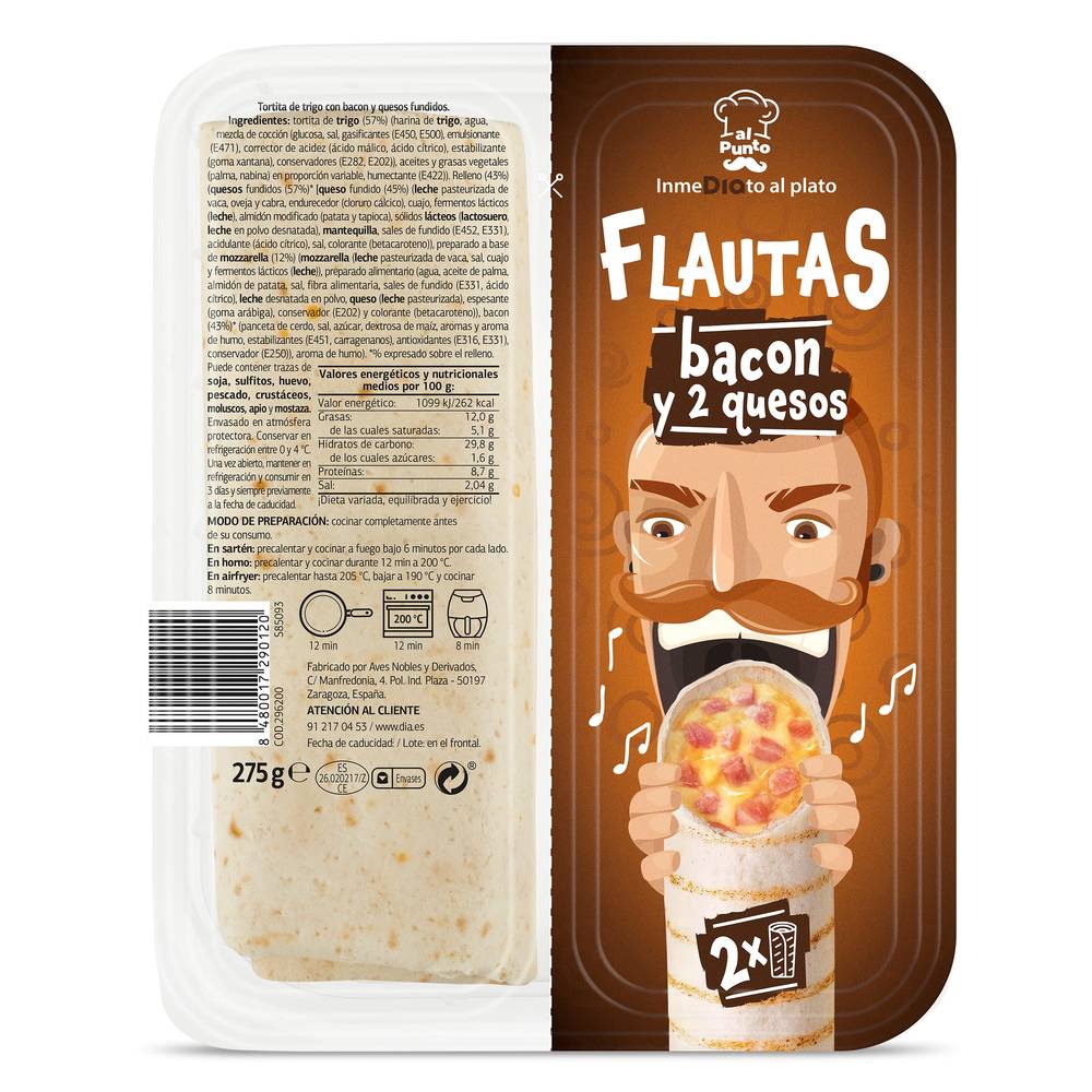 Flautas De Bacon Y 2 Quesos Al Punto Dia Bandeja 275 G