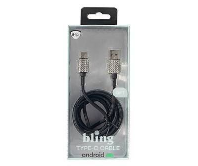 Black Braided Bling USB Type-C 6' Cable