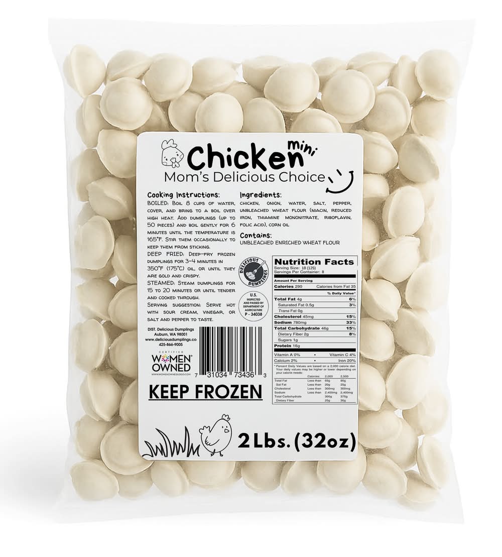 Mini Dumpling Label Delicious Dumplings - Mini Dumplings with Chicken 2 lb | Postmates