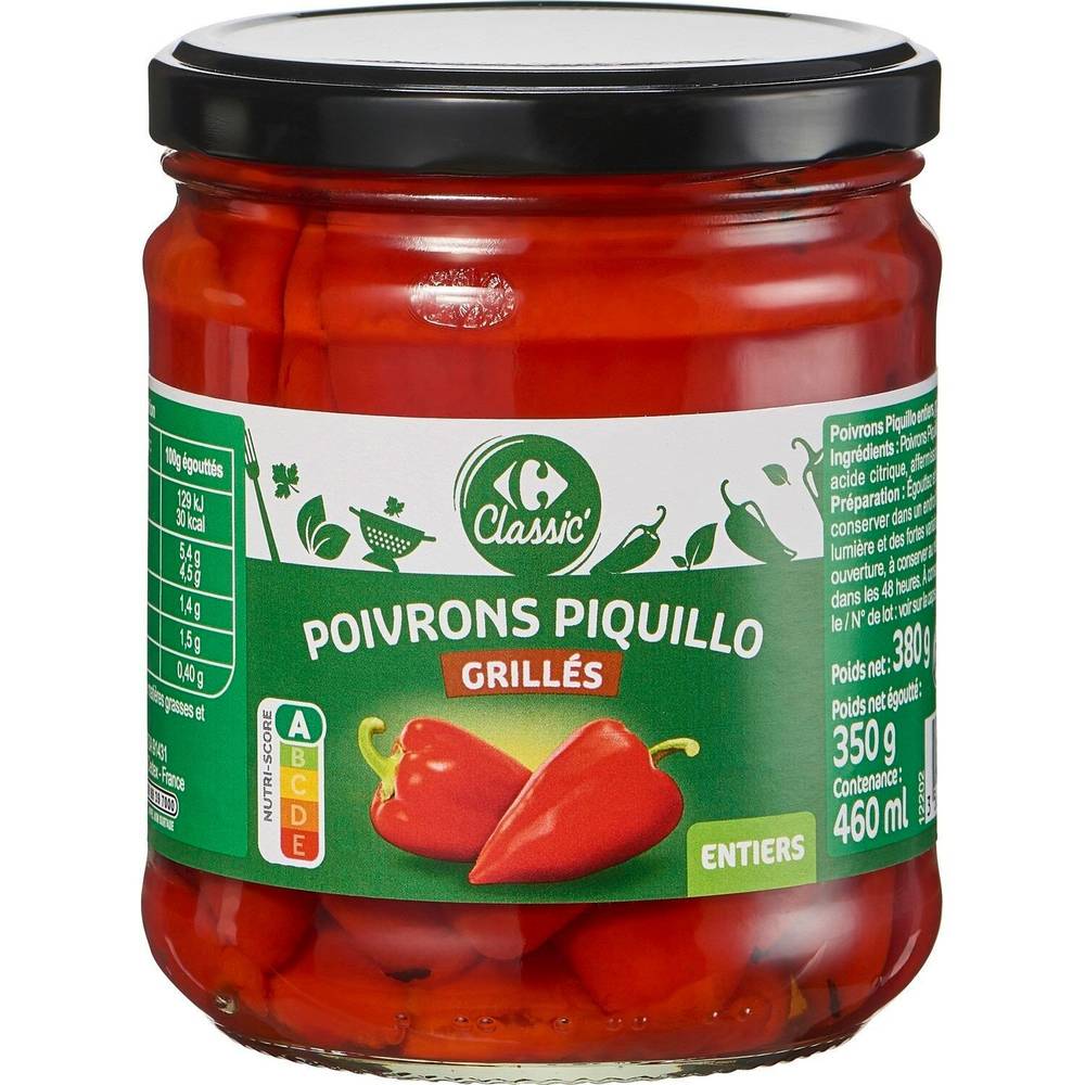 Poivrons Piquillo entiers grillés CARREFOUR CLASSIC' - le bocal de 350g net égoutté