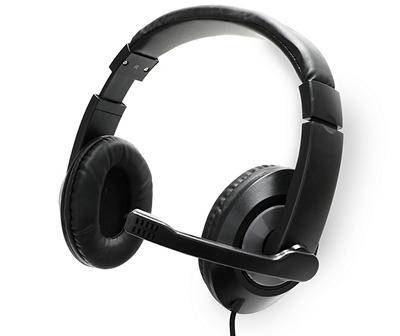 Black Nylon Braided Wired Computer Headset With Mic & Volume Control