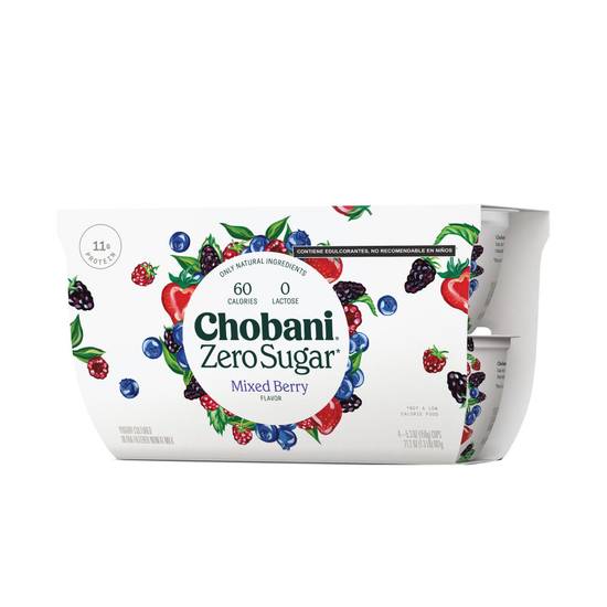Chobani yogurt griego sabor frutos rojos sin azúcar (pack 4 x 150 g)
