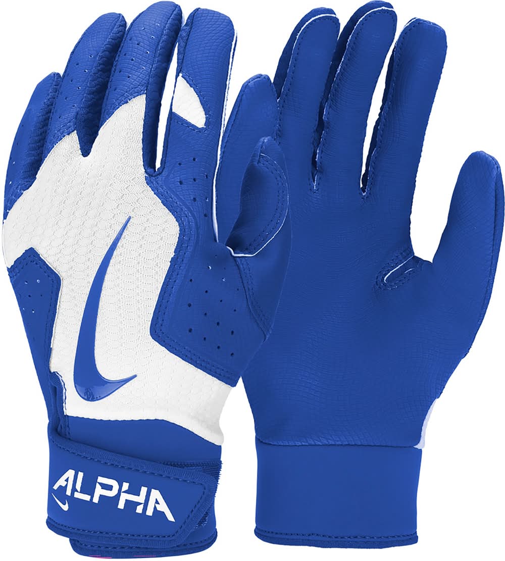 Nike Youth Alpha 2.0 Batting Gloves (White/Game Royal, S)