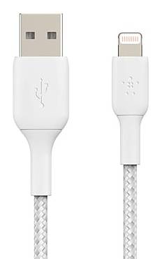 Belkin BOOST CHARGE Braided Lightning to USB-A Cable, 3.3 ft., White (CAA002BT1MWH)