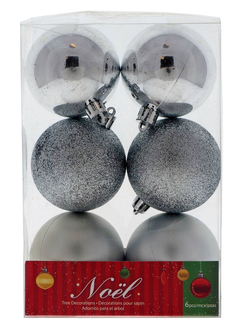 Noel Durable Christmas Ornament Tree Balls, Silver (6 ct)