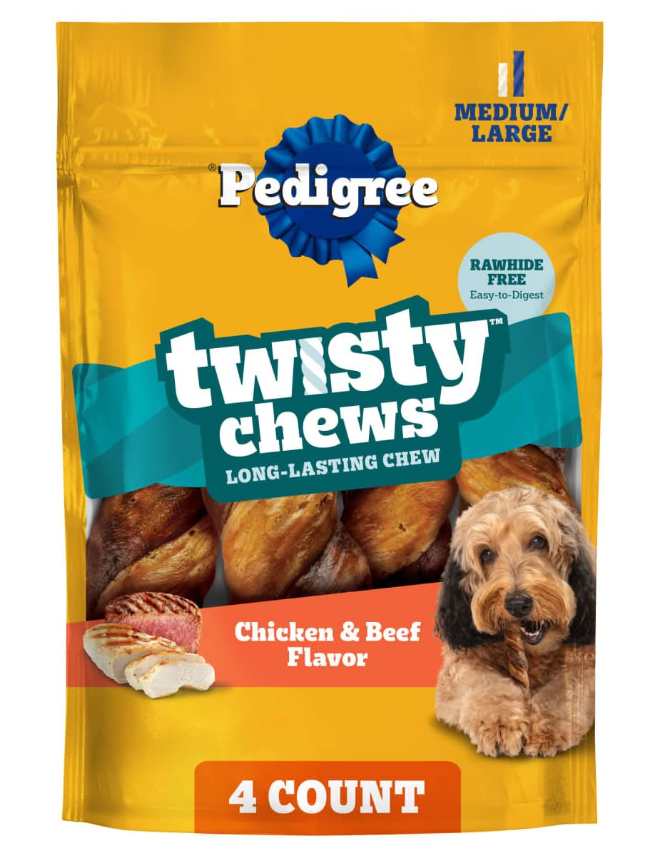 Pedigree Twisty Chews Medium/Large Long-Lasting Dog Treats Chicken & Beef Flavor 4 Ct