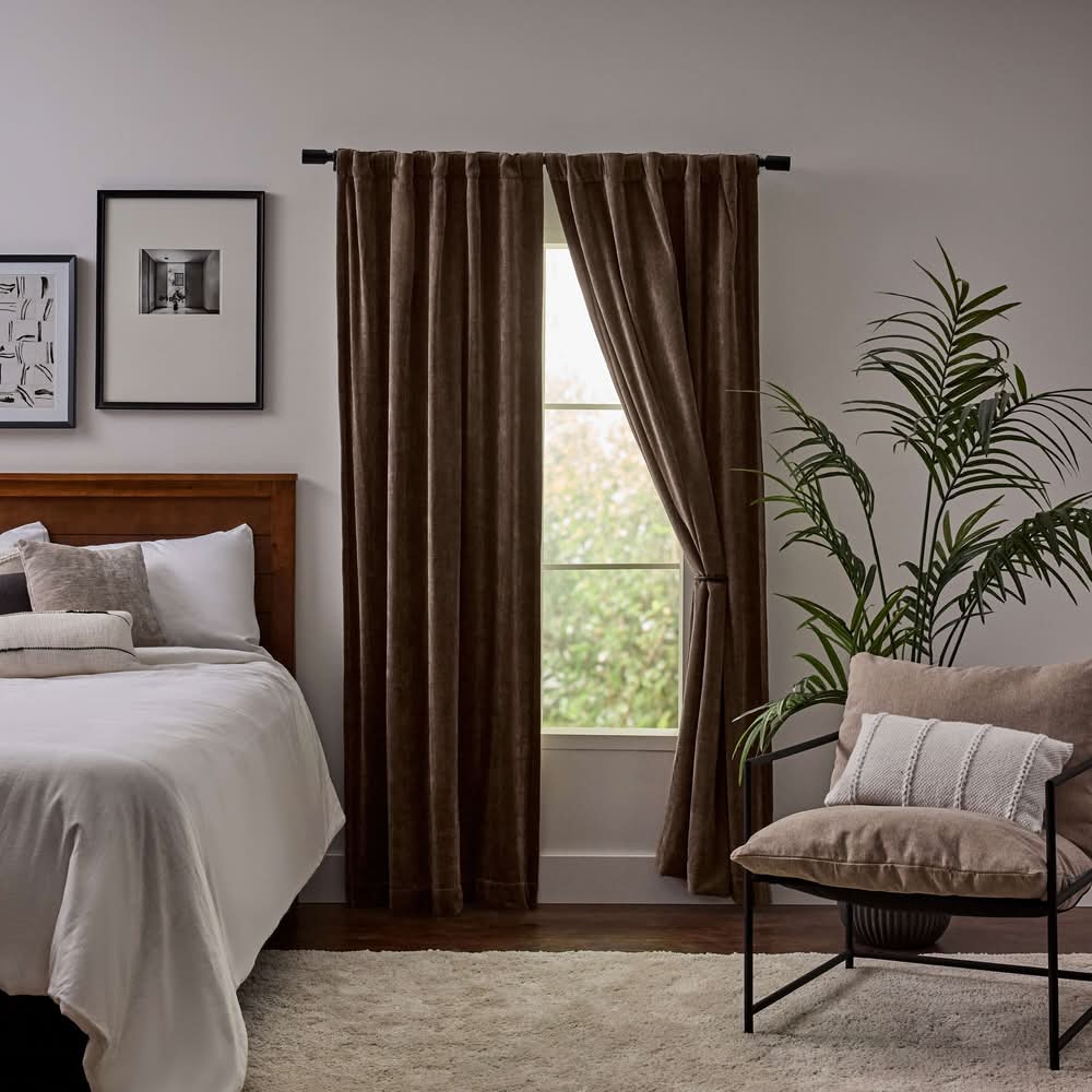 Origin 21 84-in Taupe Blackout Interlined Back tab Single curtain panel