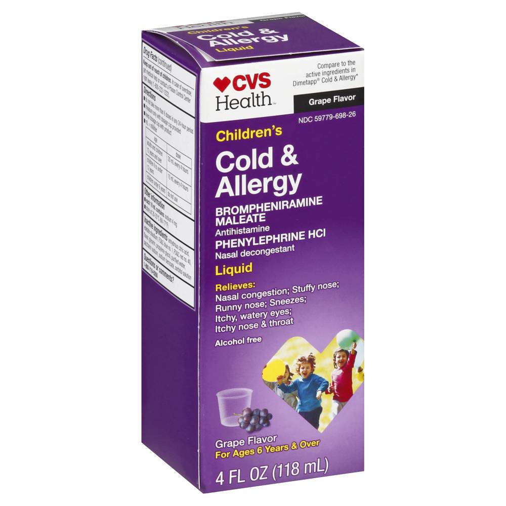 CVS Health Children's Cold and Allergy Liquid, Grape (4 fl oz)