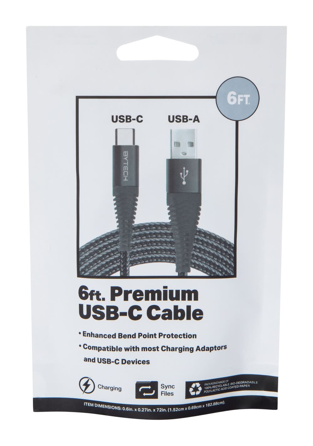 6ft Braided Premium USB-C To USB-A Cable Black 2