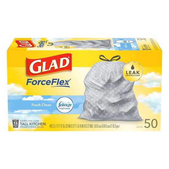 Glad Forceflex 13 Gallon Drawstring Fresh Clean Kitchen Bags (50 ct)