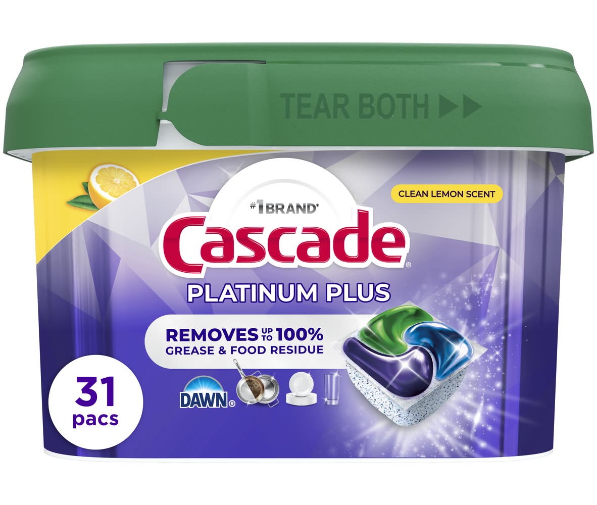 Cascade Platinum Plus Action Pacs Dishwasher Detergent, Lemon (31 ct)