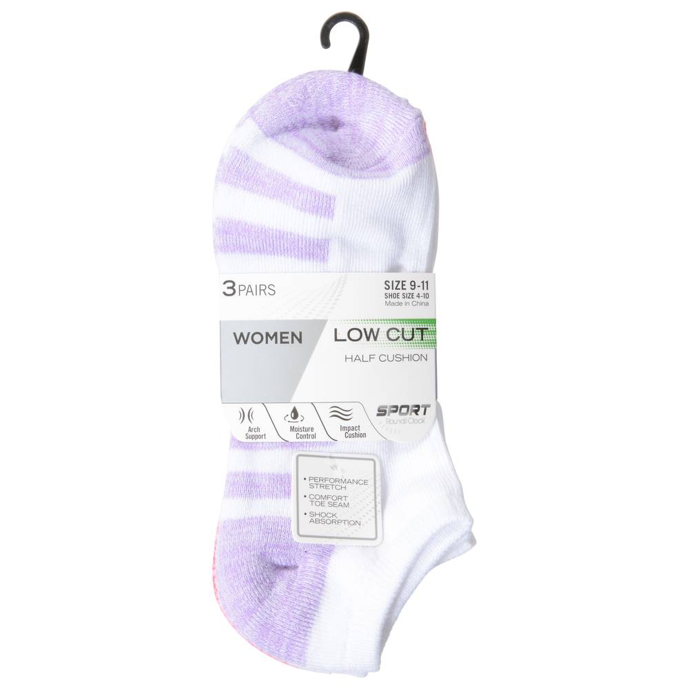 Round the Clock Low Cut Half Sport Cushion Socks, Female, Size 9-11