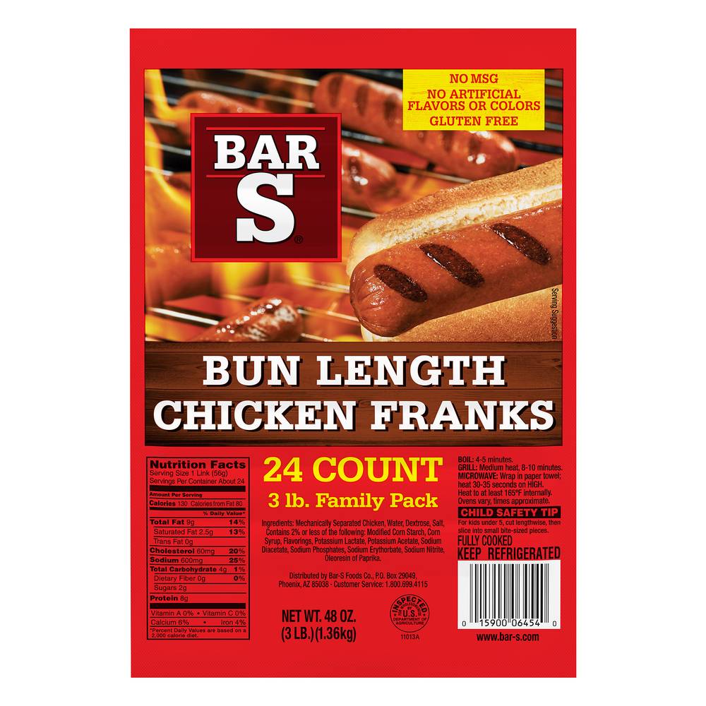 Bar-S Bun Length Chicken Franks Family pack (3 lbs)