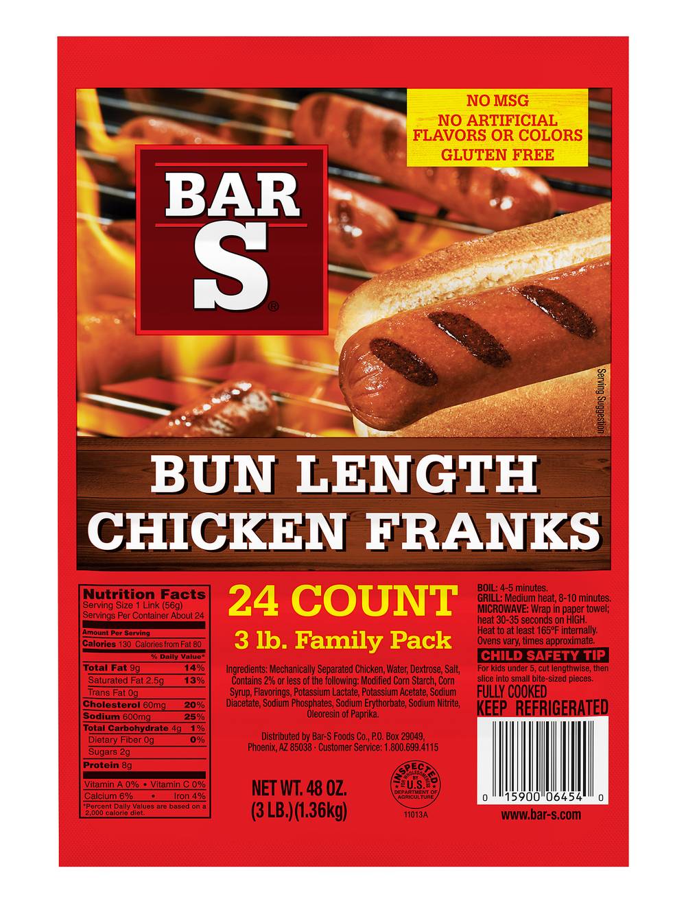 Bar-S Bun Length Chicken Franks Family pack (48 oz, 24 ct)