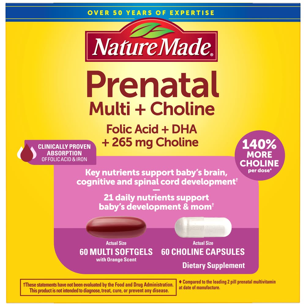 Nature Made Prenatal Multi + Choline Softgel Capsules (120 ct)