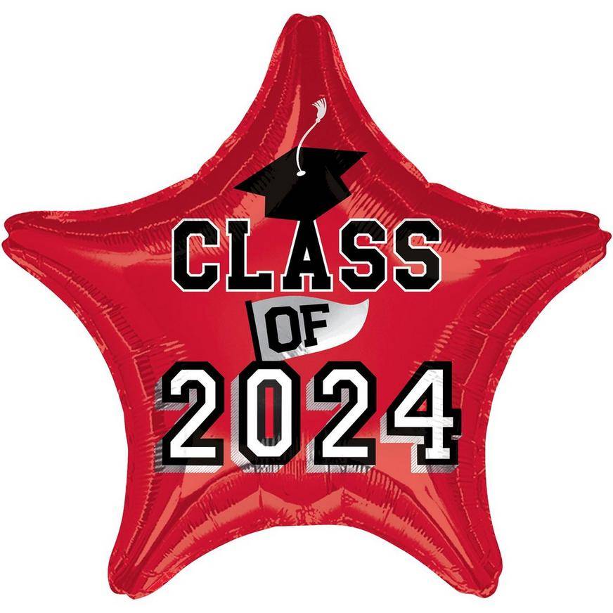 Uninflated Red Class of 2024 Graduation Star Foil Balloon, 19in