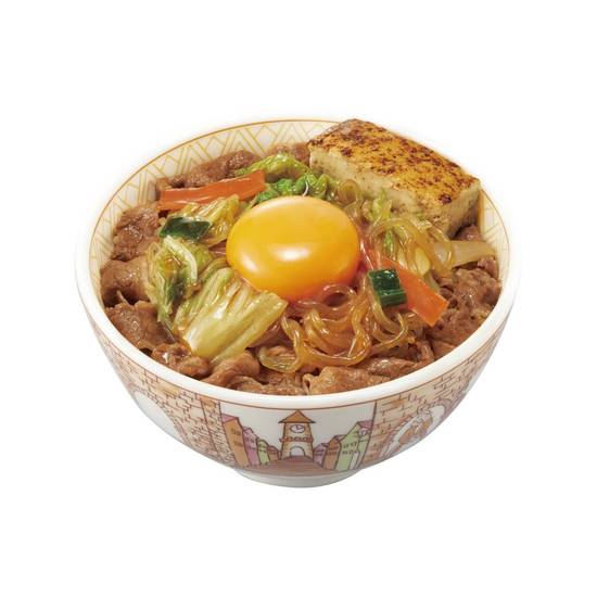 月見すきやき牛丼　Sukiyaki Style Gyudon with Raw Egg