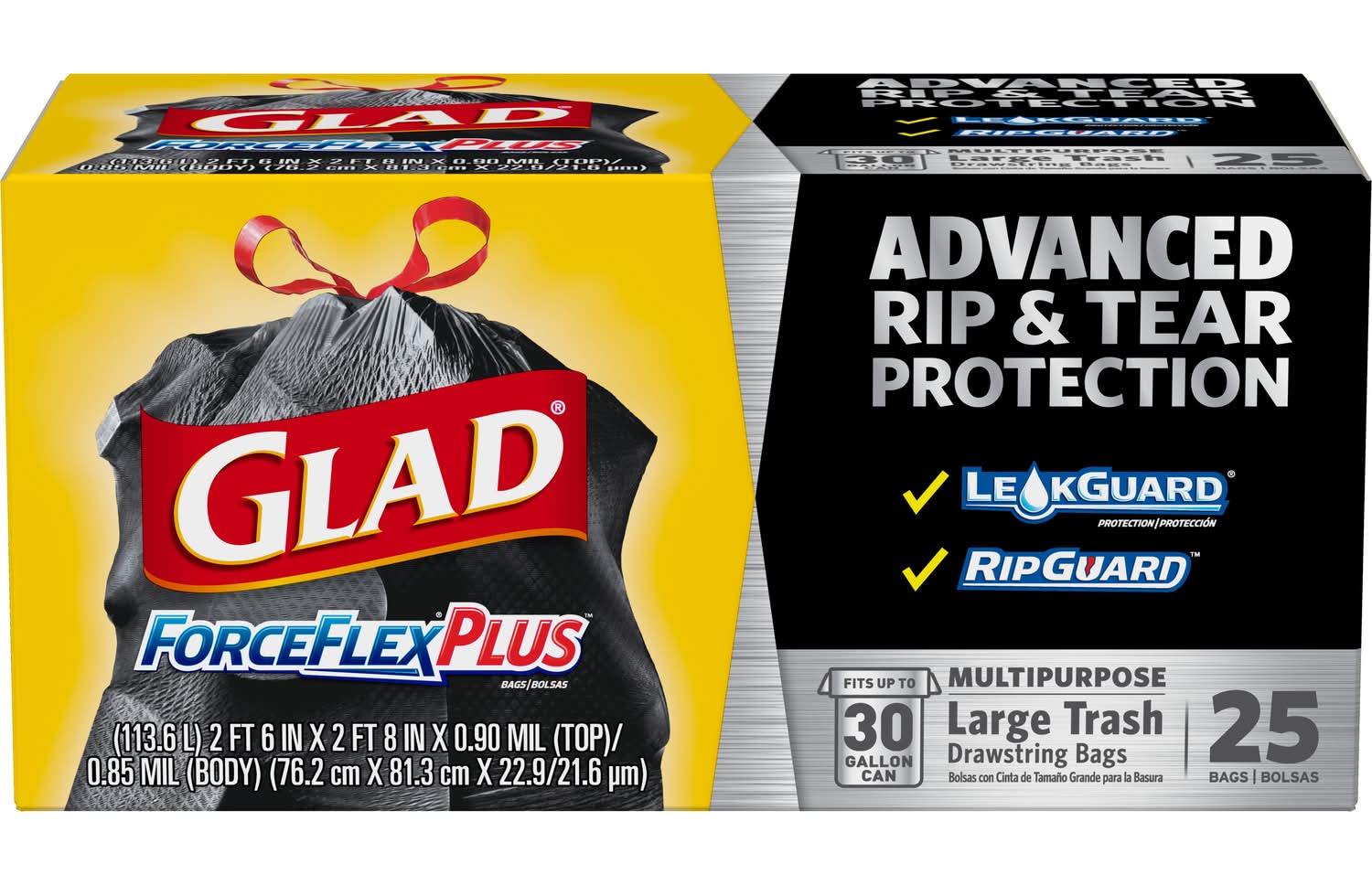 Glad Forceflex Plus 30 Gal No Scent Trash Bags Drawstring 25 Pk