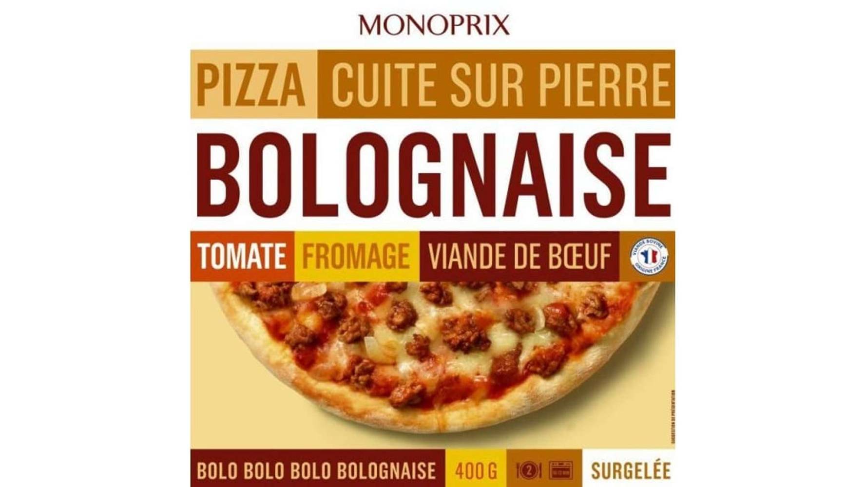 Monoprix Pizza à la bolognaise cuite sur pierre, surgelés La boîte de 400g