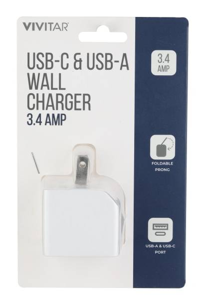 Vivitar USB-C And USB-A Wall Charger, White, NIL6004-WHT-STK-24