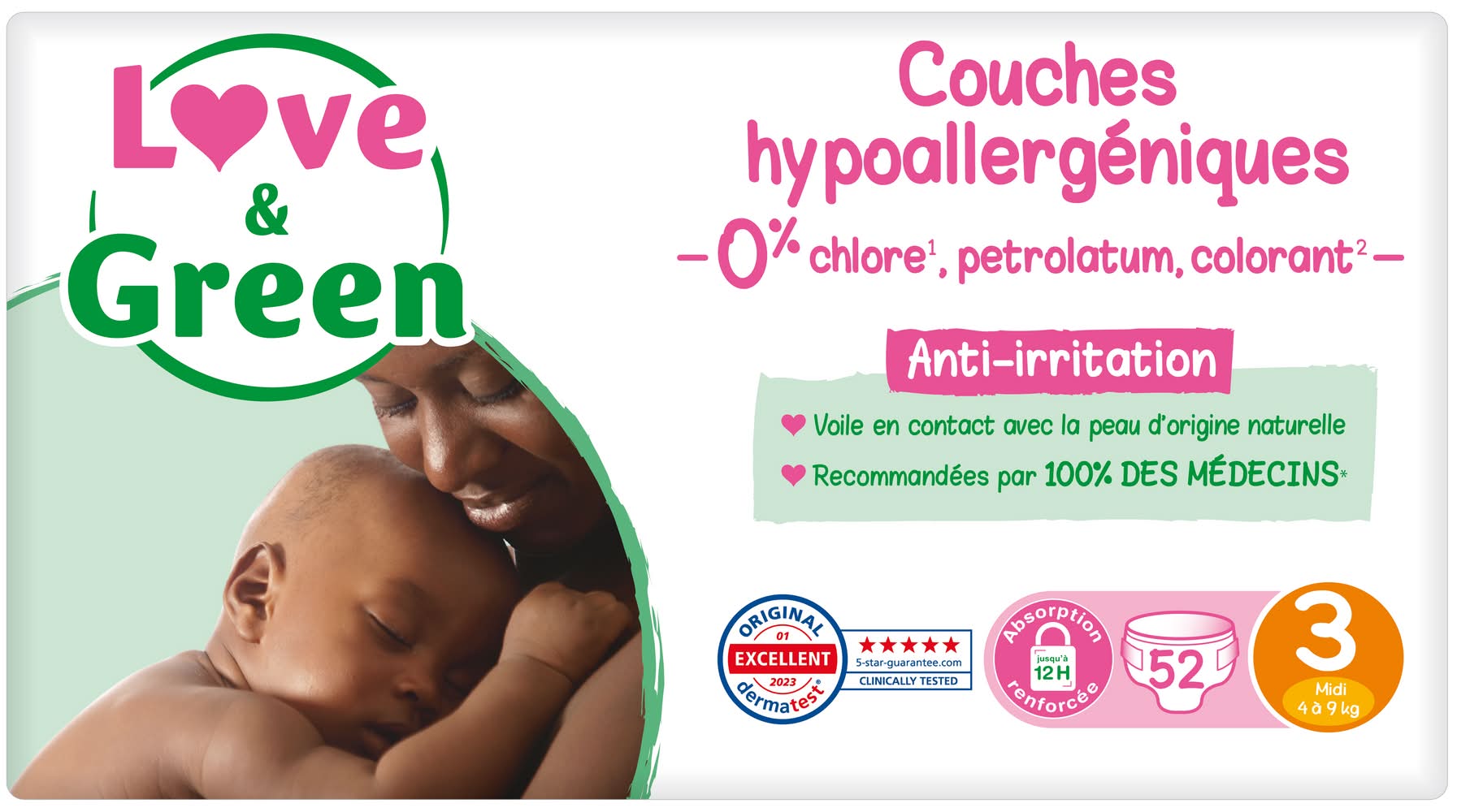 Love & Green - Couches écologiques hypoallergéniques taille 3 (1,36kg)
