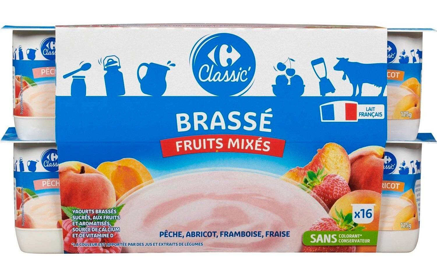 Carrefour Classic' - Yaourt fruits mixés brassé, assortie (16 x 125g)