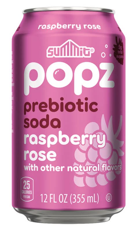 Summit Popz Prebiotic Soda, Raspberry Rose (12 fl oz)