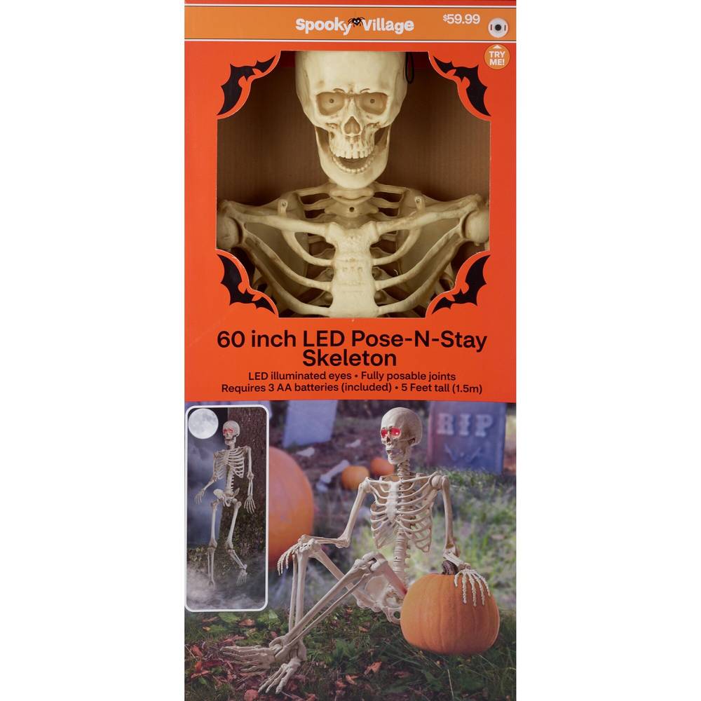 Spooky Village LED Pose-N-Stay Skeleton, 60 in