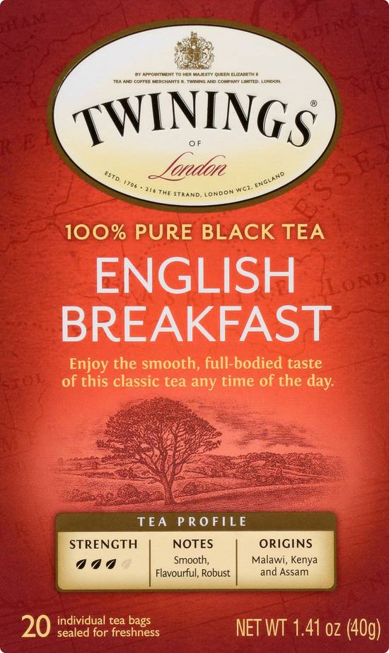 Twinings 100% Pure English Breakfast Black Tea Bags (20 ct, 1.41 oz)