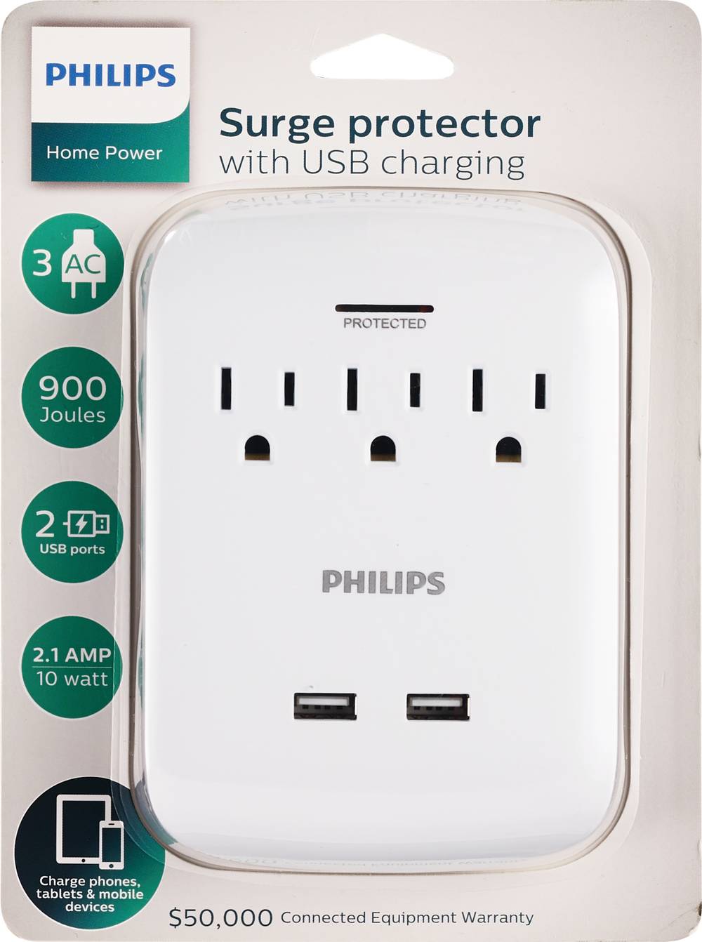 Philips Surge Protector With Usb Charging, 3 Outlets