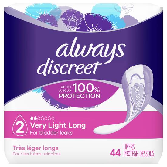 Always Discreet Very Light Long Lightly Scented Liners (44 ct)