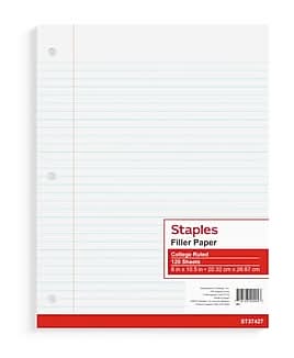 STAPLES College Ruled Filler Paper, 8” x 10.5”, 120 Sheets/Pack