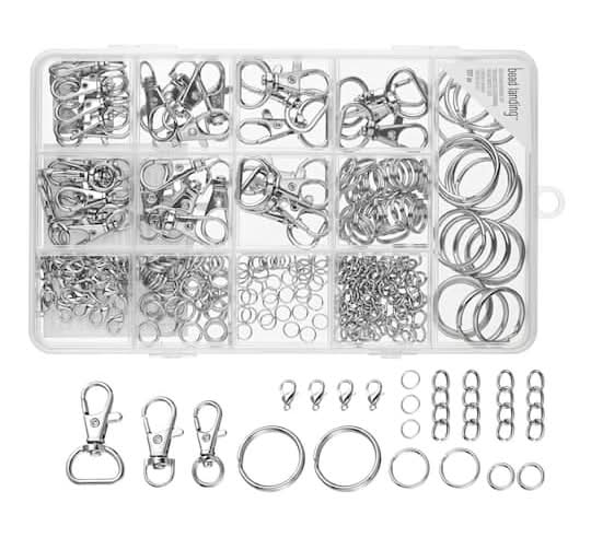Bead Landing Keychain-Making Findings Kit, Rhodium (237 ct)