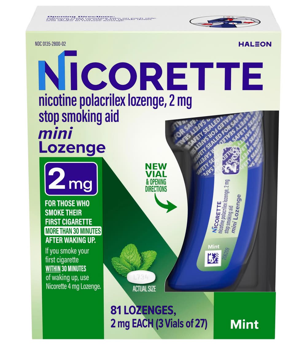 Nicorette Mini Nicotine Lozenges Stop Smoking Aid 2 mg, Mint (81 ct)