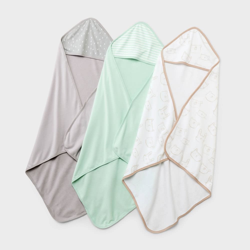 Cloud Island Baby Hooded Towels, 30x30 in, Assorted (3 pack)