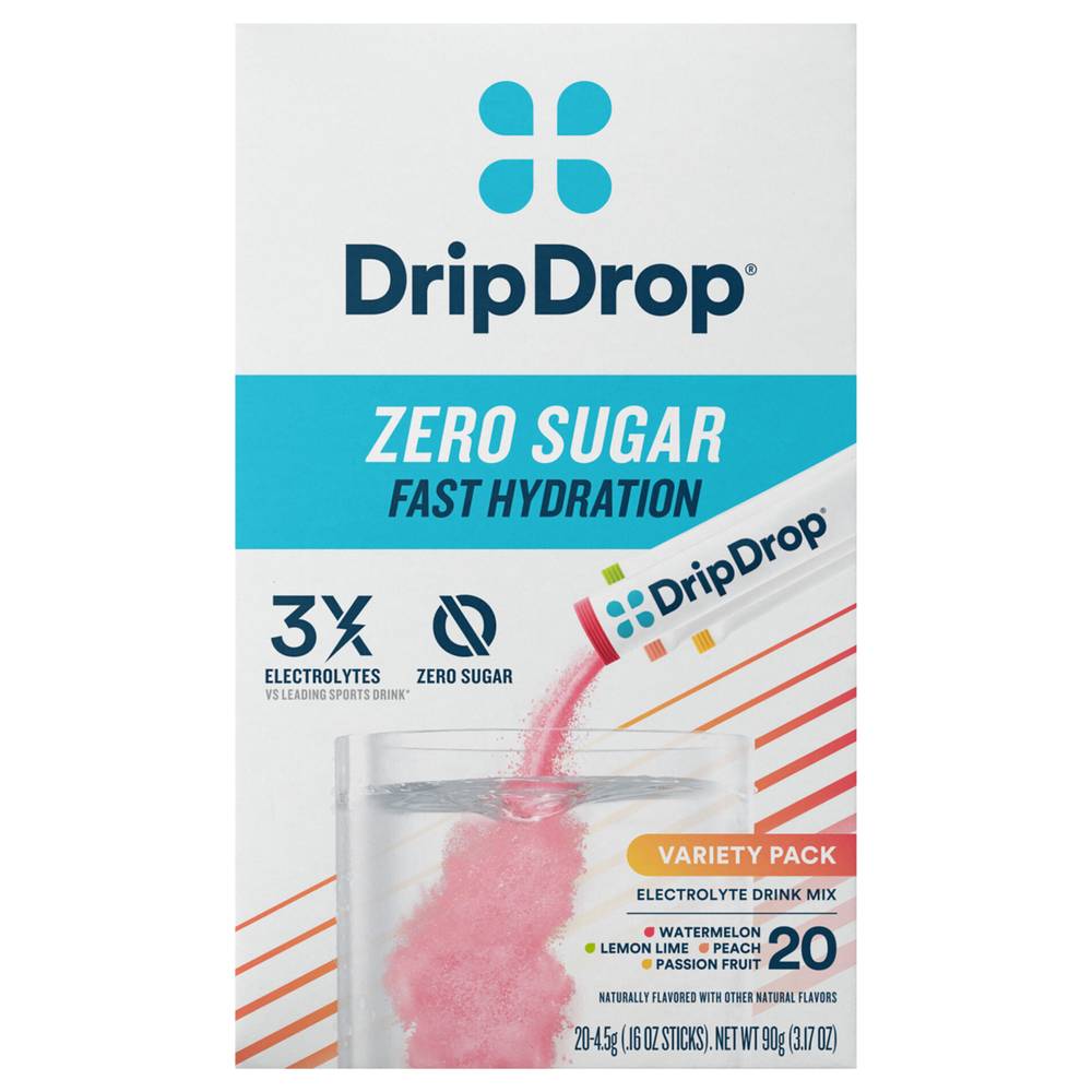 DripDrop Zero Sugar Electrolyte Drink Mix, Assorted (3.17 oz, 20 ct)