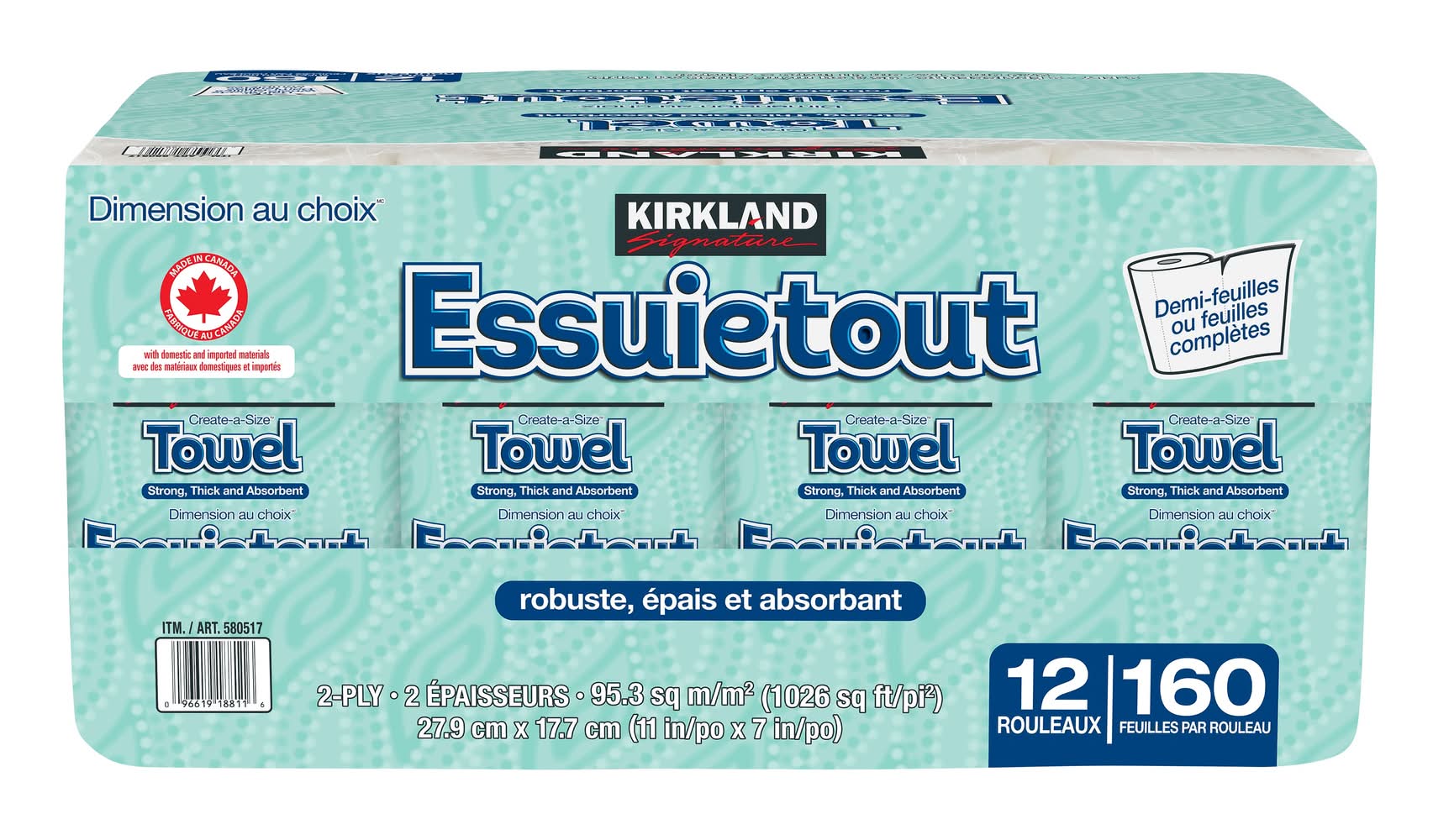 Kirkland Signature – 12 Rouleaux De Papier Essuietout 2 Épaisseurs De 160 Feuilles Chacun / Kirkland Signature 2-Ply Paper Towels (12 X 160 Sheets)