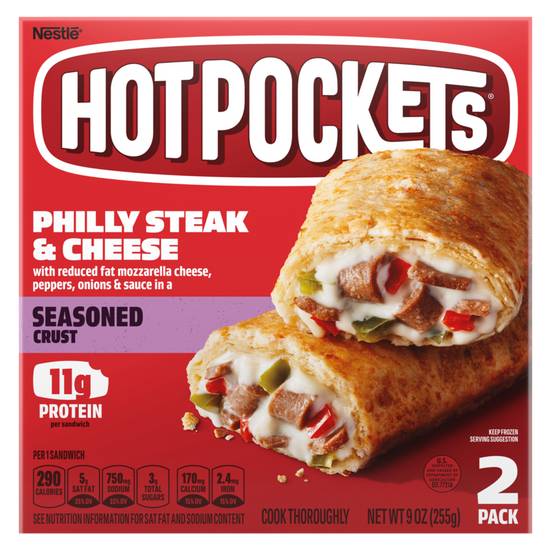 Order Hot Pockets Frozen Seasoned Crust Angus Beef Philly Steak & Cheese 2ct 9oz food online from Everyday Needs by Gopuff store, Ladera Ranch on bringmethat.com