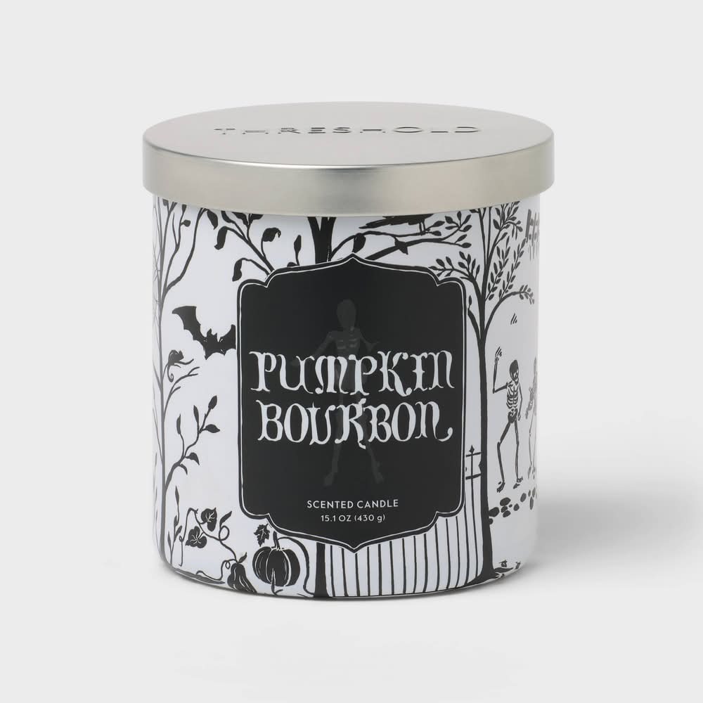 Threshold 2 Wick Limited Edition Glass Halloween Jar Candle With Lid, Pumpkin Bourbon (15.1 oz)