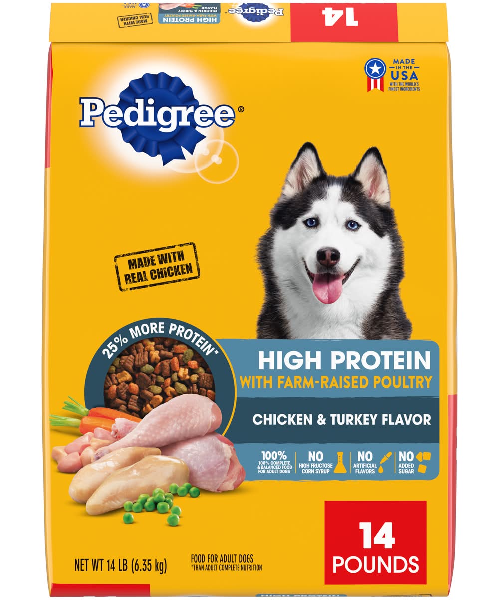 Pedigree High Protein Adult Dry Dog Food, Chicken and Turkey Flavor (14 lbs)