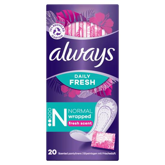 Always Dailies Singles Normal To Go Panty Liners Fresh X20