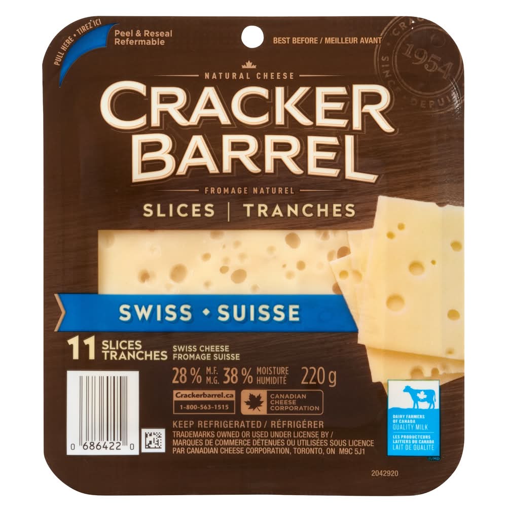 Cracker Barrel Sliced Swiss Cheese (220 g, 11 ct)