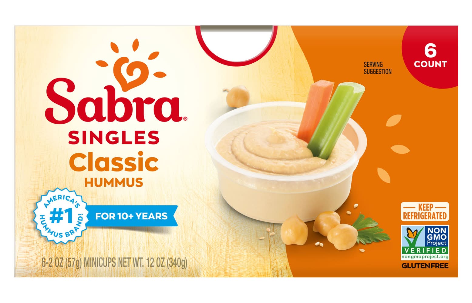Sabra Singles Classic Hummus (6 x 2 oz)