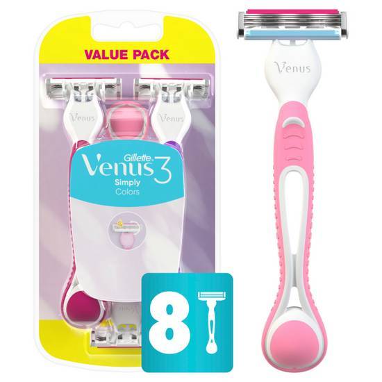 Gillette Venus Simply 3 Colors Disposable Razors, 8 Count