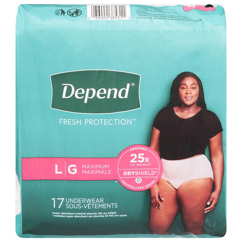 Depend Maximum Absorbency Blush Color Underwear For Women, Large (0.89 oz, 17 ct)