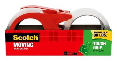 Scotch Tough Grip Moving Packing Tape 3" Core, 1.88" X 38.2 Yd Clear