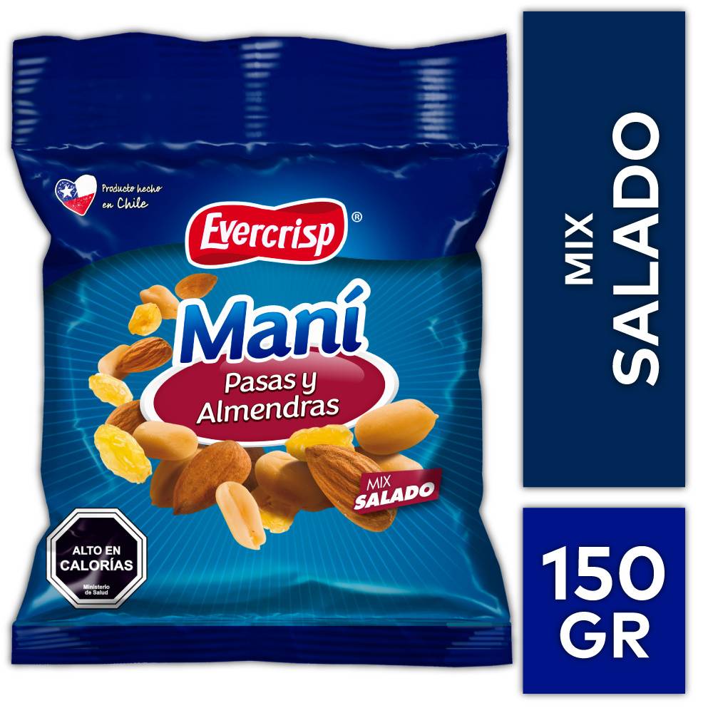 Evercrisp mix maní, pasas y almendras (bolsa 150 g)