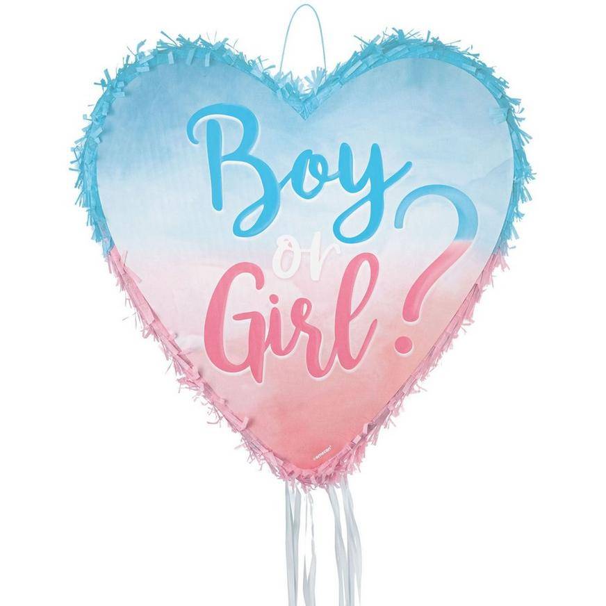 Pull String Gender Reveal Heart Cardstock Tissue Paper Pinata, 17.5in x 17.25in