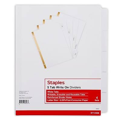 Staples Write-On 5-tab Dividers (8.5" x 11"/white)